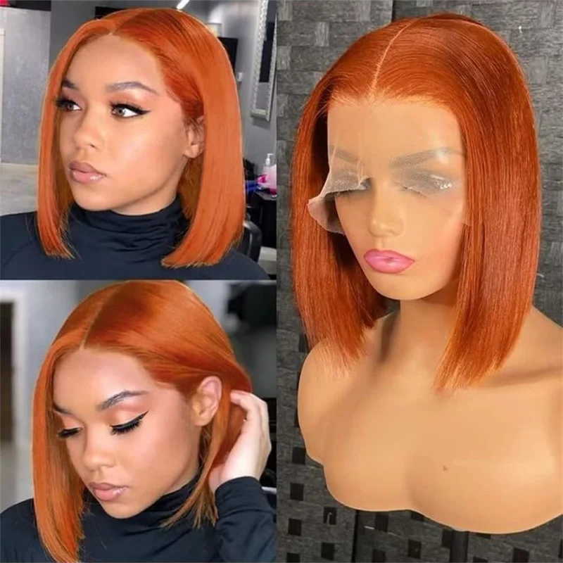 

Ginger Lace Front Wig Human Hair 13x4 Lace Frontal Orange Bob Human Hair Wig 180% Density Brazilian Pre-plucked With Baby Hair