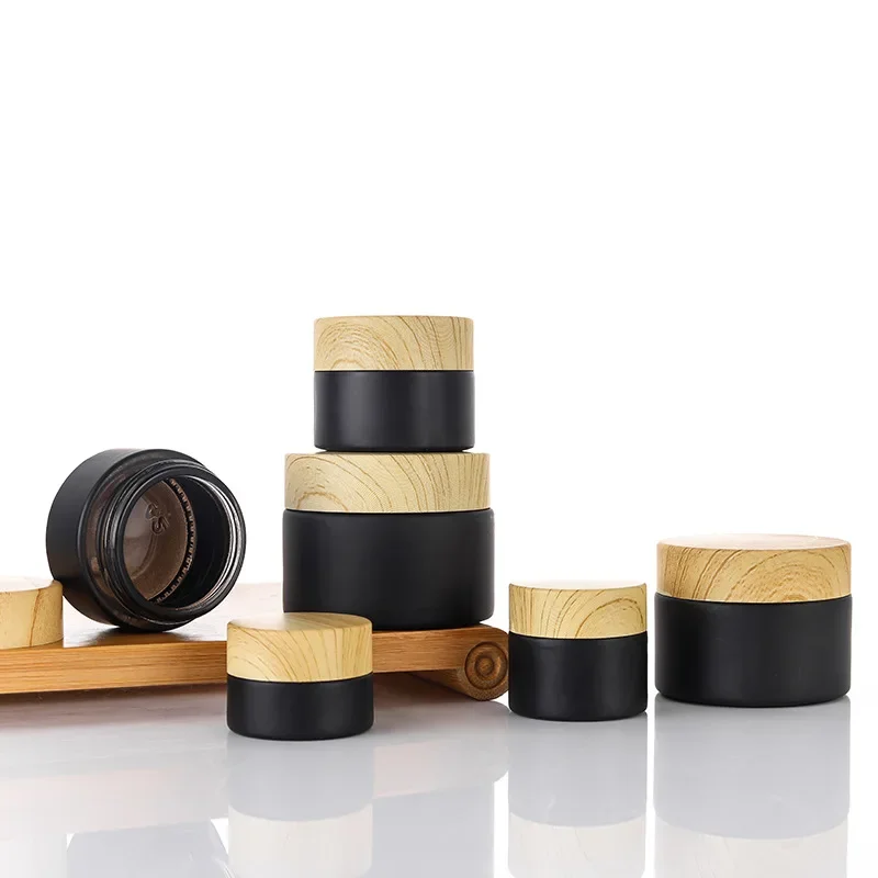 Black Glass Cream Jar Cosmetic Container 5-50g Cosmetic Jars Silver Gold Lid Glass Bottle Make Up Container Empty Jars Travel