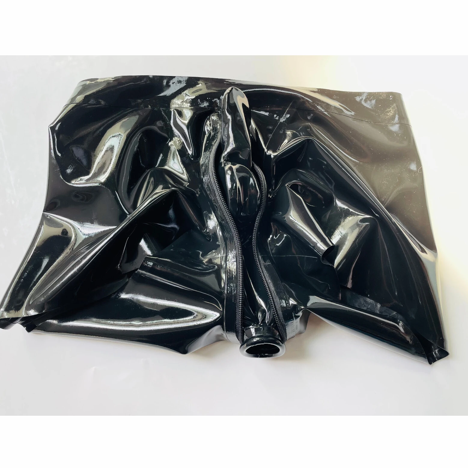 

Men latex gummi boxer zip hidden two sheath