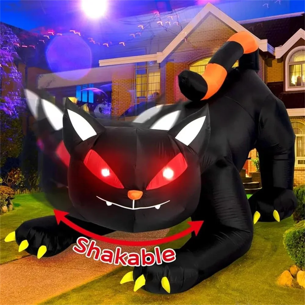 Halloween Inflatables Black Cat/Shaking Head Cat Model, Built-in LEDs Outdoor Garden Lawn Indoor Party Terror Decoration Props