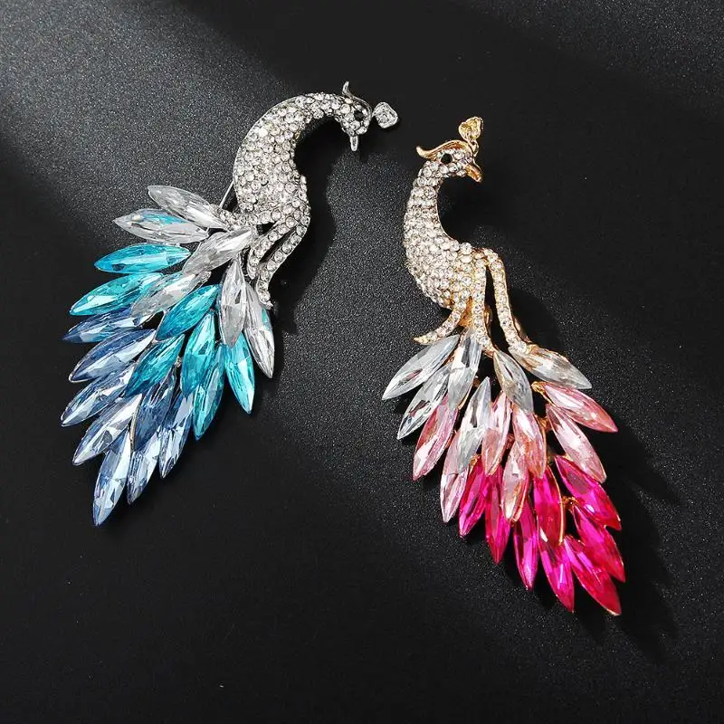 Sparkling Crystal Peacock Brooch Pin Elegant 2 Color Bird Brooches Women Clothes Jewelry Gift