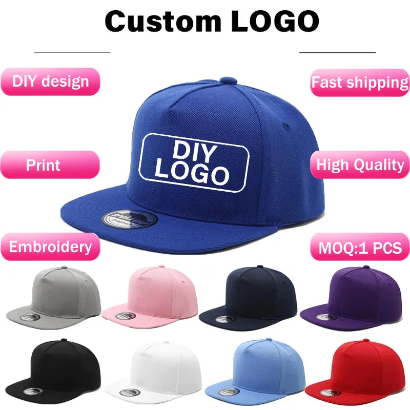 Custom Flat Brim Snapback Cap Women Adjustable Back Buckle Hip Hop Caps Baseball Hat Plain Solid Color Trucker Rap Cap for Men