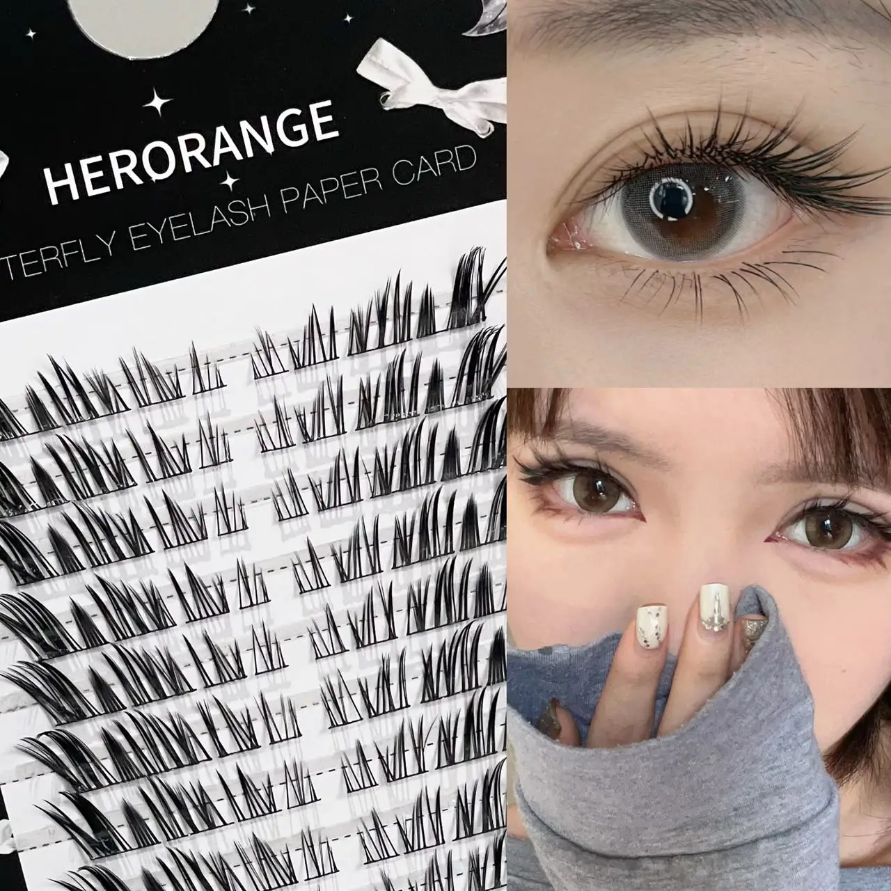 Herorange Schräge Cluster-Wimpern mit Natur-Look, Mehrere Größen, Einfache Anwendung, Tägliches Foto-Make-up