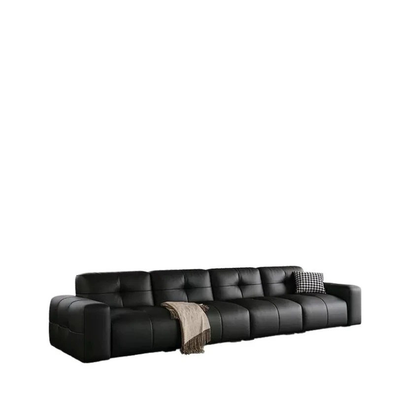 

Leather Sofa Living Room 2025 New Flat Floor Italian Light Luxury Cloud Inline Big Black Cow Sofa