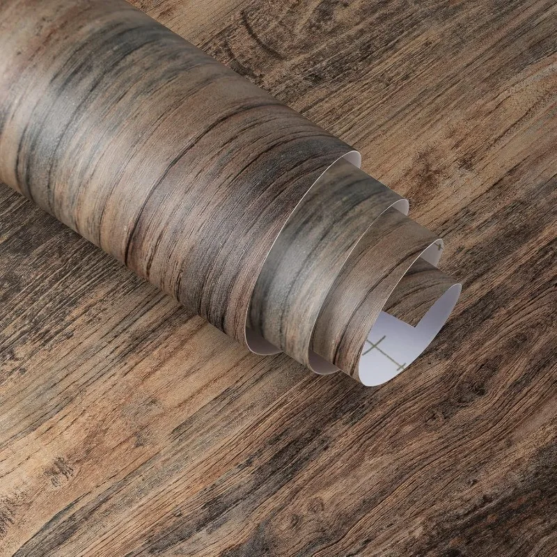 45cm Width Brown Wood Wallpaper Peel and Stick Wood Grain Contact Paper Waterproof Self Adhesive Wallpaper for Bedroom Kitchen