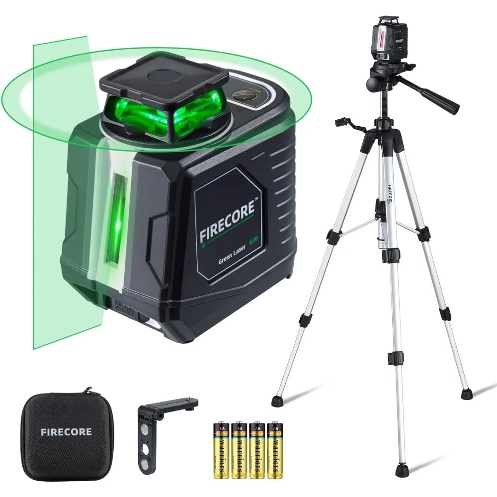 

Laser Level with Tripod, Firecore 360° Self Leveling Laser Level with Pulse Mode, 3 Brightness Levels, Green Line Lazer Leveler