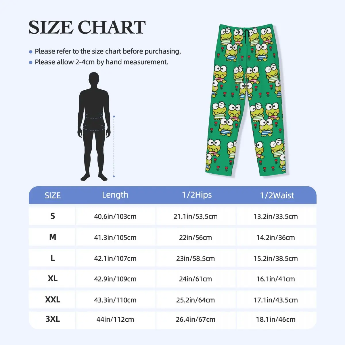 Custom Print Men's Keroppi Pajama Pants Cartoon Cute Sleepwear Sleep Lounge Bottoms with Pockets