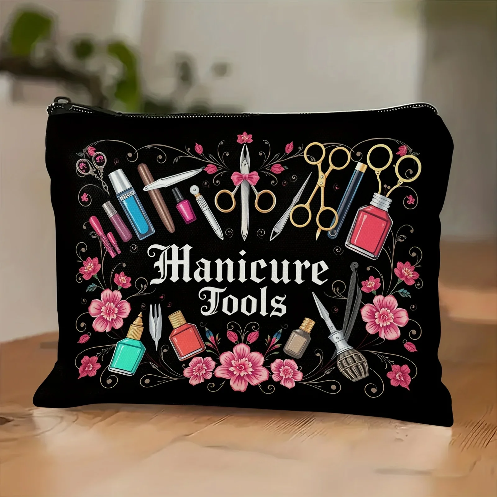 1pc Manicure Gift Bag - Durable Black Manicure Tool Bag with Zipper Closure, Stylish Cosmetics Storage Bag