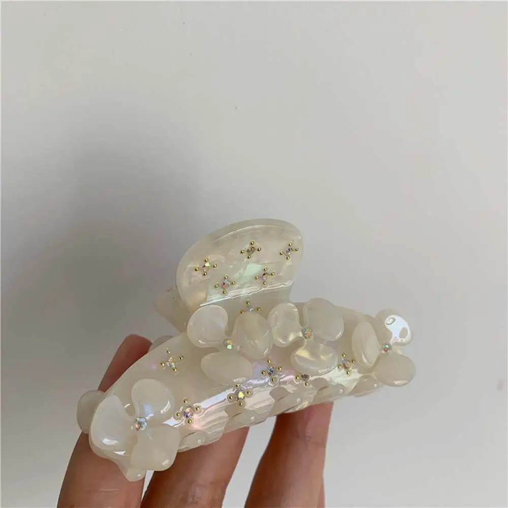 Mollette Bianco colorato fiore di cristallo diamante strass ornamenti per capelli artiglio per capelli in acetato fermagli per capelli fiore stile coreano