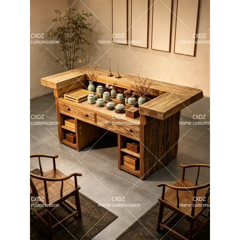 Front Desk Bar Table Chinese Retro Tea Room B & B Hotel Reception Desk Commercial Display Cabinet Integrated checkout page