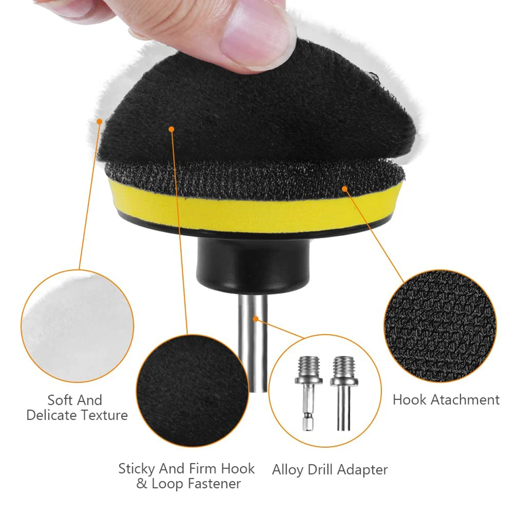 Complete Buffing and Polishing Kit for Cars 8 Piece Set with Wool Pads Drill Adapter and and Back Pad Complete