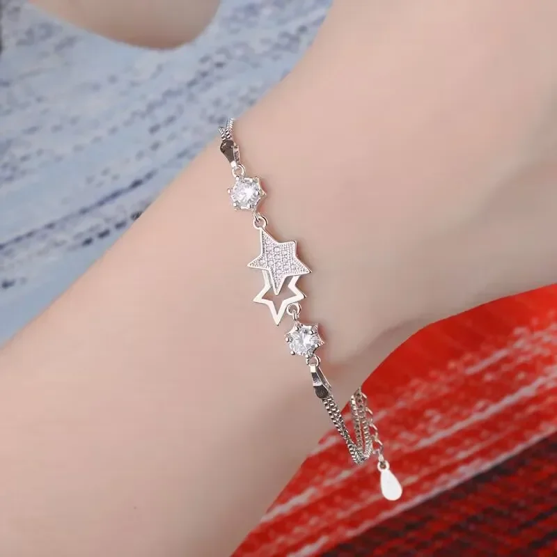 New y2k fine 925 Sterling Silver custom pretty Crystal Star Bracelets for Women Jewelry Fashion Party Wedding Engagement Gifts