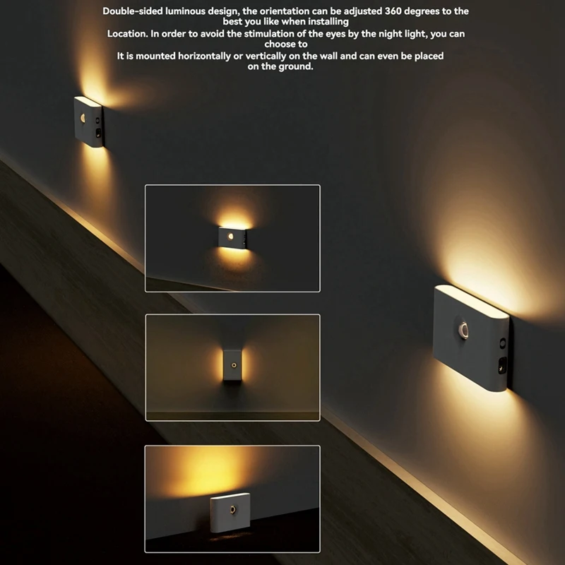 BAAG-Lampe d'escalier rechargeable avec détecteur de mouvement, veilleuse blanc chaud, collée dans le couloir, la cuisine, l'armoire, la chambre à coucher,