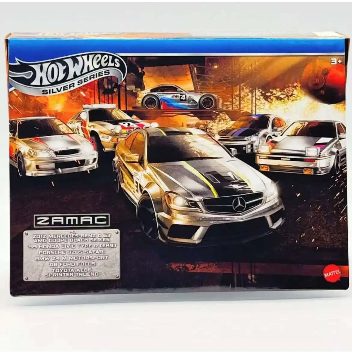 Coche Original Hot Wheels serie plateada ZAMAC 1/64 juguetes para niños Diecast Ford Foucs Honda Civic Toyota AE86 Mercedes Benz regalo
