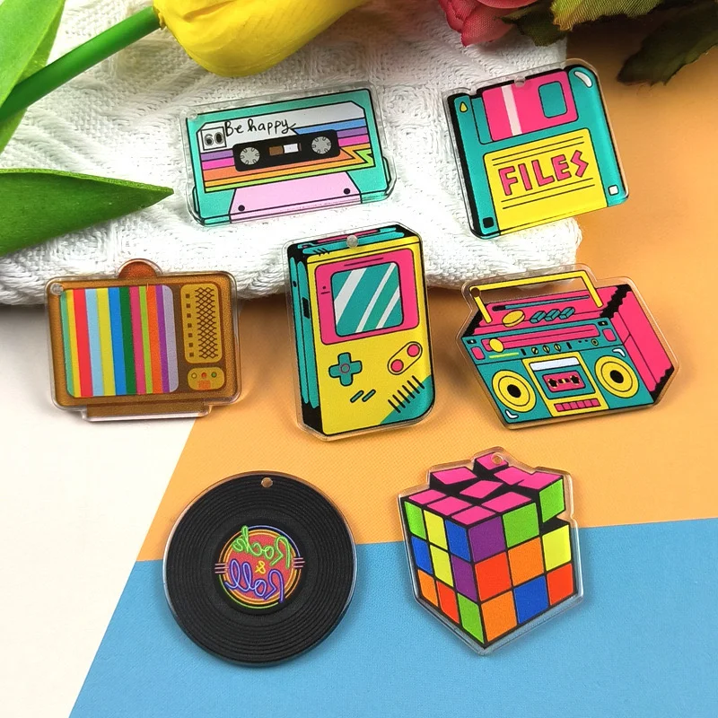 

New style 50pcs/lot color game console radio pattern print acrylic beads diy jewelry garment/earring accessory