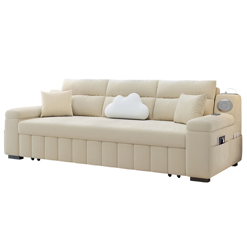 

Solid wood sofa bed small apartment living room multi-functional double household simple telescopic folding dual-use integration