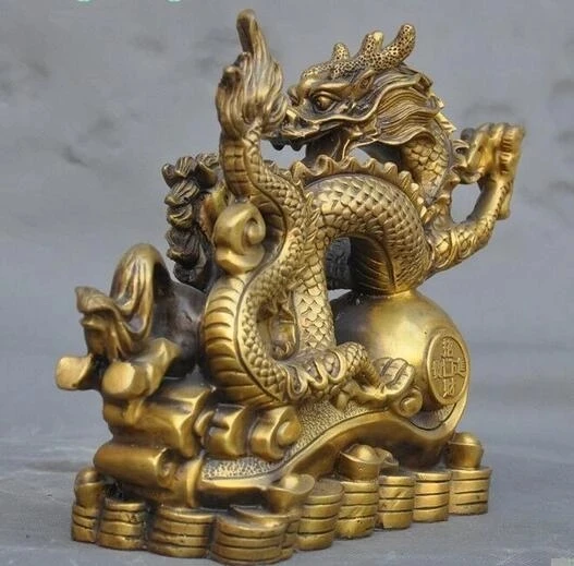 

old China Chinese bronze copper Fengshui wealth yuanbao coin Dragon horse statue