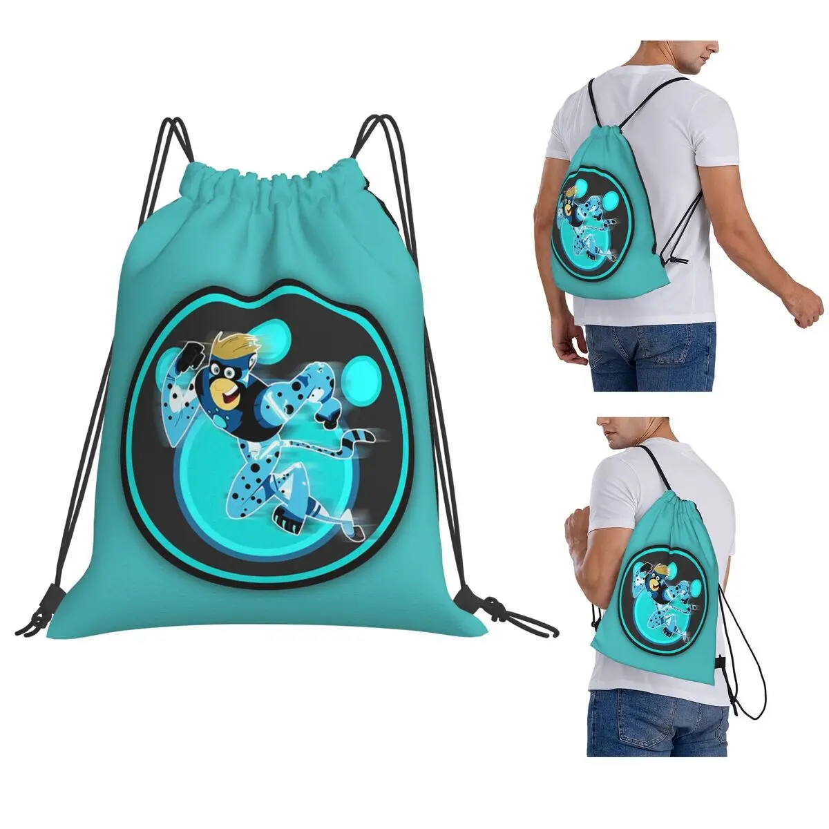 Wild Kratts Blue Color Backpacks Casual Drawstring Bags Sports Bag Book Bags for Travel Students