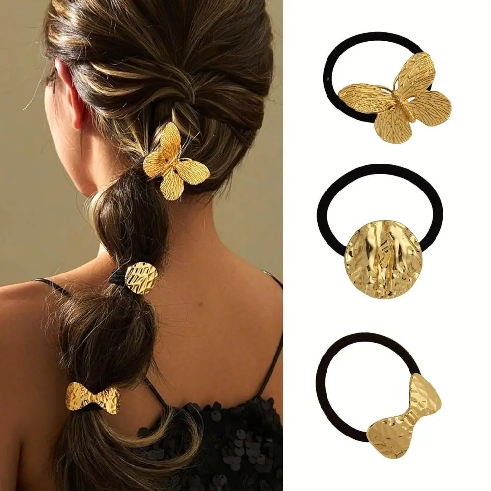 غير النظامية شكل المعادن الشعر الكفة الذهبي اللون الفضة معدن مطاطا رباط شعر سحر هندسي مطاطا ذيل حصان حامل الفتيات #5