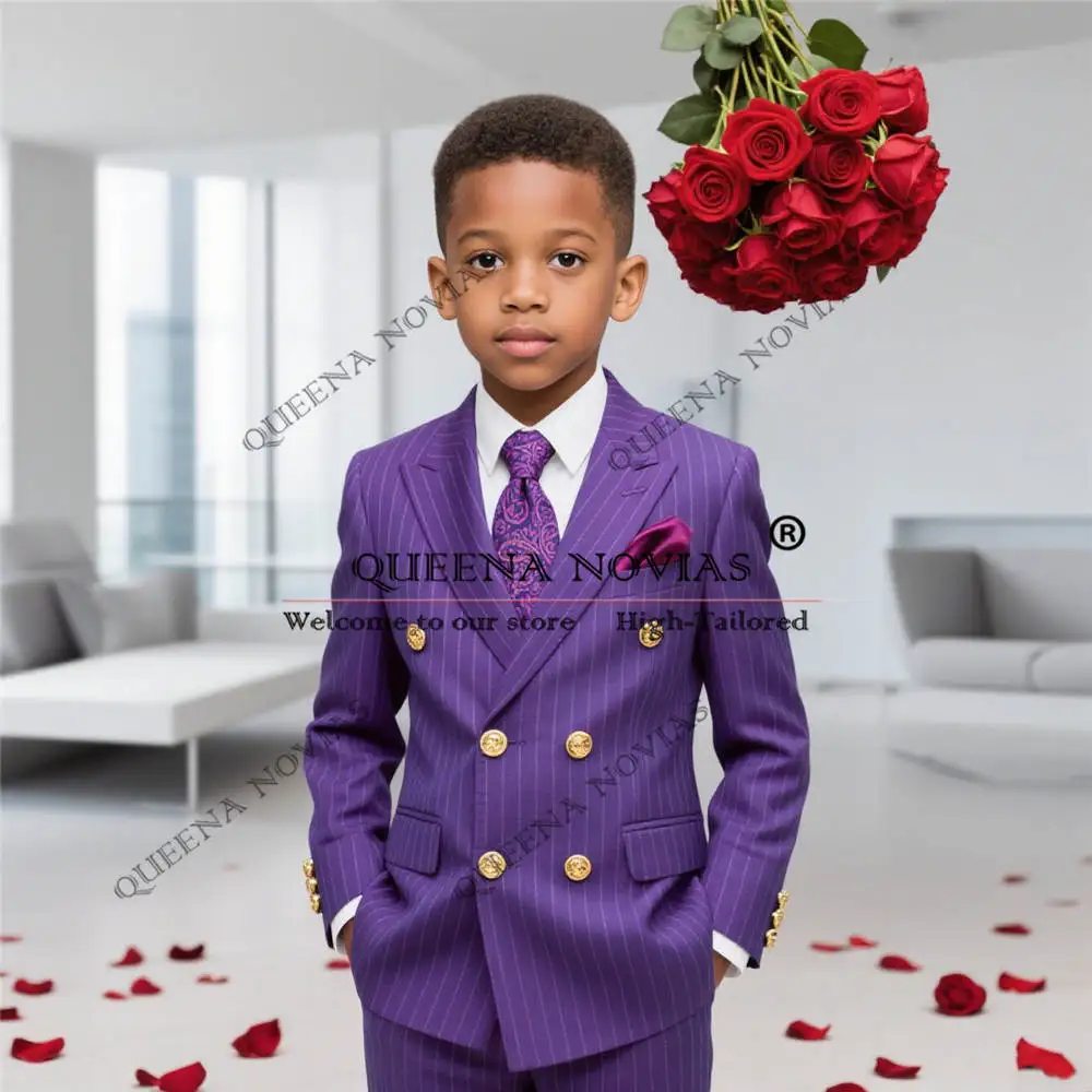 Trajes clásicos a rayas para niños, esmoquin para boda con doble botonadura, trajes personalizados de 2 piezas para fiesta de cumpleaños y niños