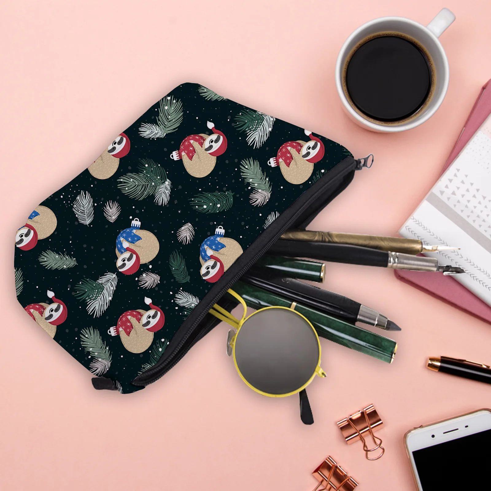 Makeup Bag Sloth Cartoon Pattern Cosmetic Bag Vintage Floral Makeup Pouch Cute Bag Make Up Storage Gift for Mom Floral