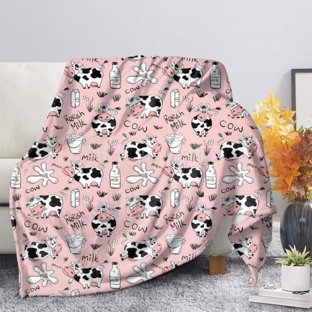 Pink Cow Flannel Blankets Milk Cartoon Cute Farm Animal Throw Blanket Cow Pattern Plush Blanket for Bed Couch Boys Gift