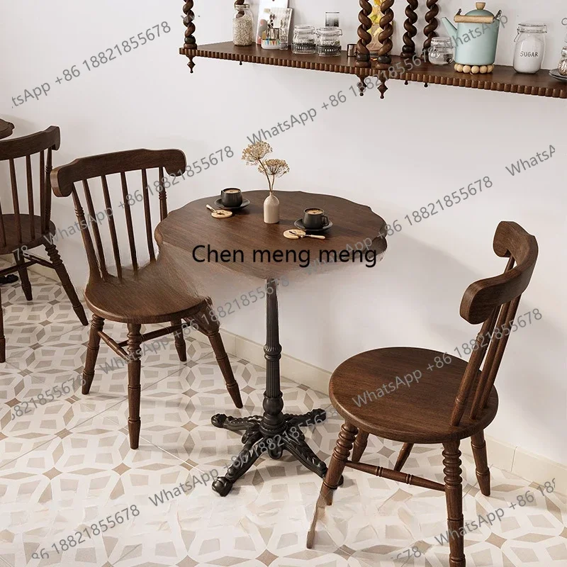Cafe Solid wood table and chair combination American retro style baking shop Commercial dining table Dessert shop chair Catering
