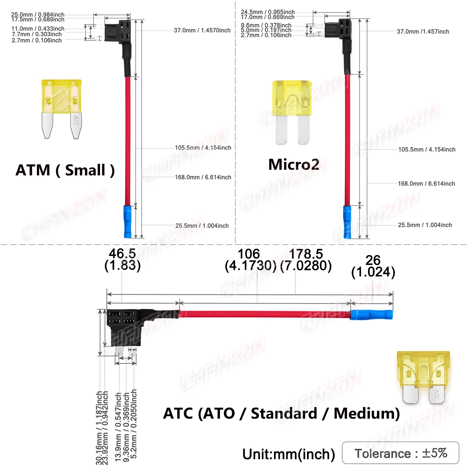 Dual Car Fuse Holder Add-a-circuit Tap Adapter ATM ATC Small Micro2 Block 5V 12V 24V 32V 12 14 16 AWG Wire Terminal Connector