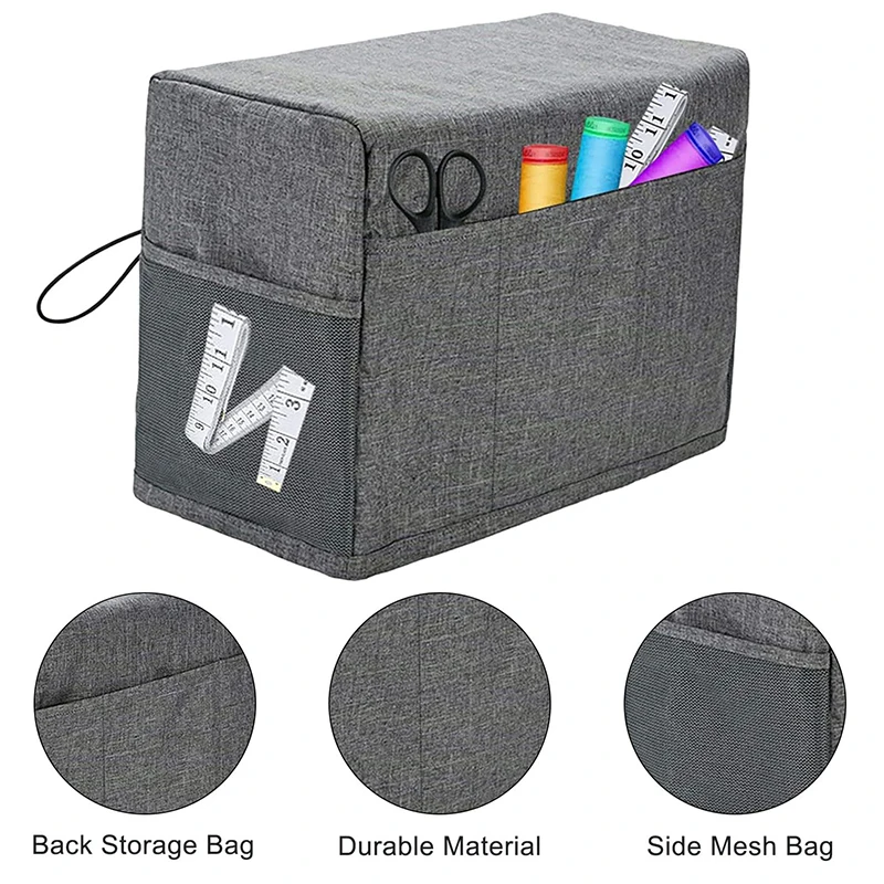 Household Sewing Machine Dust Cover Solid Color Oxford Cloth Multi-pocket Sewing Tool Storage Bag Foldable Large Capacity