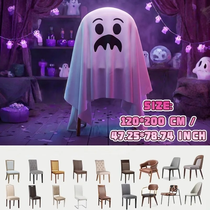 Creativity Pumpkin Halloween Chair Cover Skull Pattern Stretch Halloween Dinner Chair Seat Cover Soft Pink Festival Table Decor