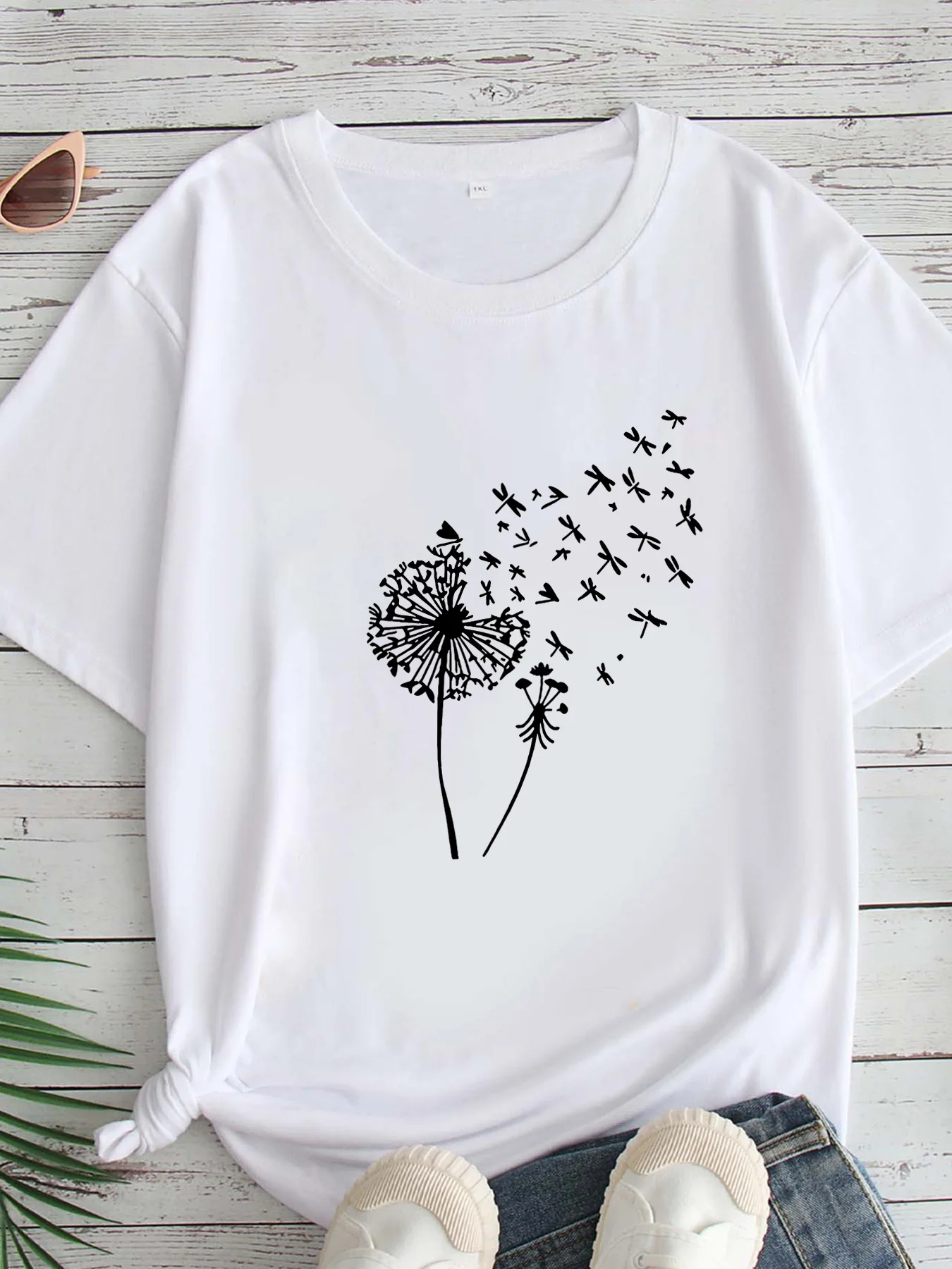 

Женская футболка большого размера с принтом, круглым вырезом и короткими рукавами, размеры 1-7XL, удобный повседневный топ в европейском стиле