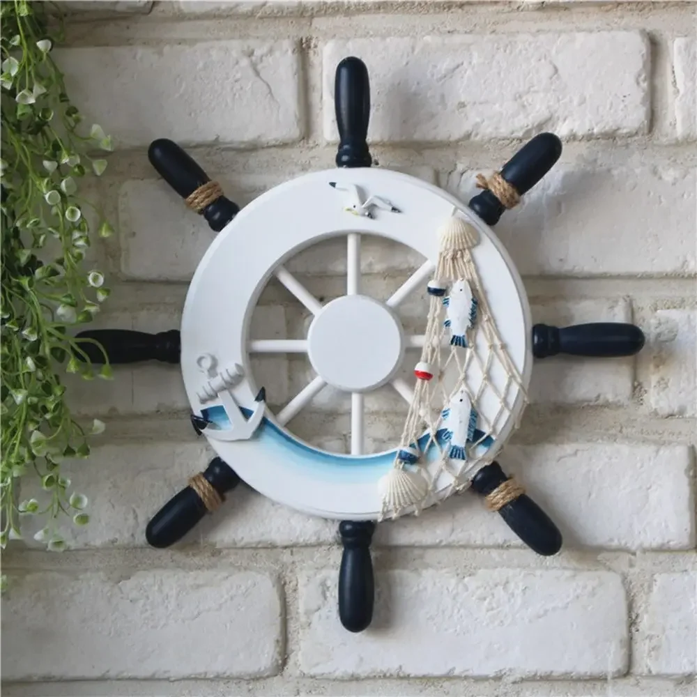 Marine Style Wood Ship Wheel Boat Steering Rudder Mediterranean Ornament Nautical Theme Birthday Party Kids Home Decorations