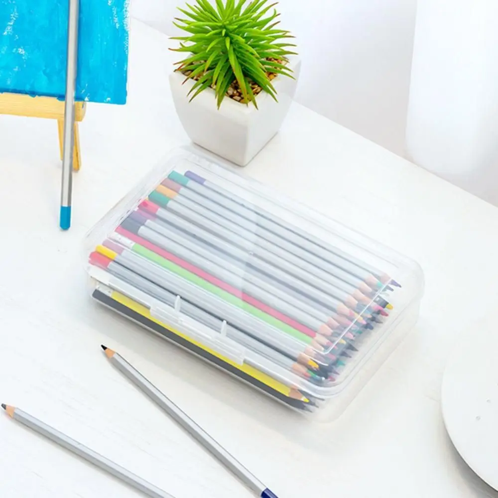 

Storage Case Snap-tight Lid Transparent Plastic Pencil Box Eco-friendly Large Capacity Candy Color Waterproof Office Supplies