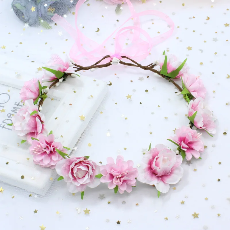 Spring Bohemian Flower Crowns Beach Hawaii Floral Garland Romantic Faux Rose Wedding Wreaths New Flower Headband