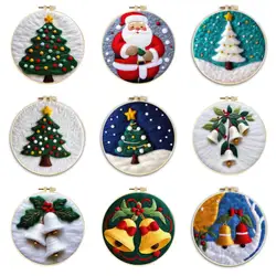 Christmas Tree Wool Felt Painting Needle Felt Starter Kits Landscape Handmade Diy Crafts With Picture Frame Felt Cloth Home Art