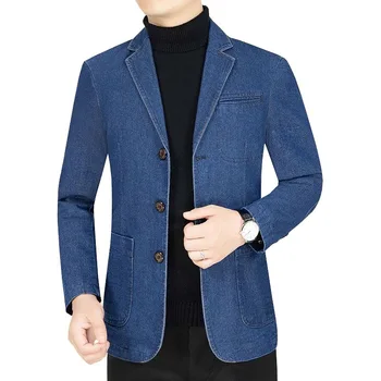 High Quality Men Blue Denim Casual Blazers Jackets Male Autumn Business Slim Fit Blazers Coats Jeans Jackets Mens Clothing 4XL 3