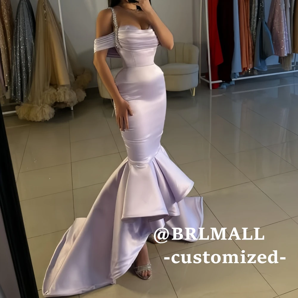 

BRLMALL High-Low Satin Prom Dress for Women - Sequined Strapes Long Evening Dresses - Customized Wedding Party Gowns