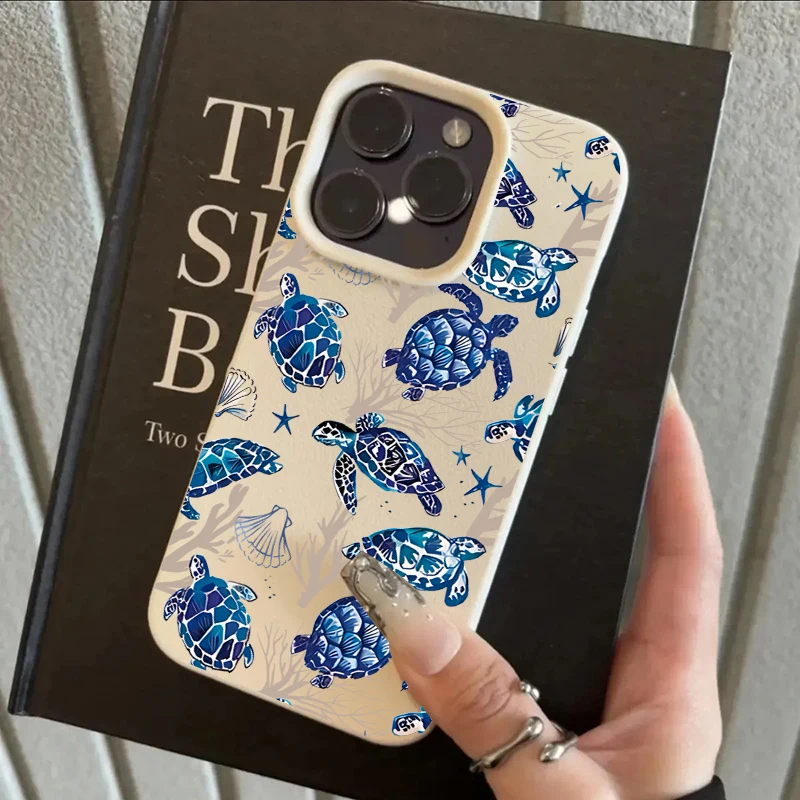 Staubdichte Marine-Schutzhüllen mit Litschi-Muster für iPhone 17 Pro Max, iPhone 16, 13, 14, 15, 12, 11, XS, XR Plus, Meeresschildkröten-TPU-Hülle – Detail 1