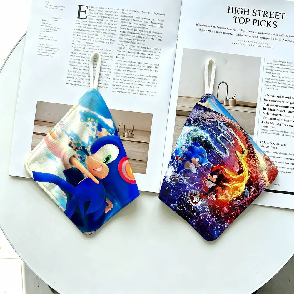 popular mascot S-Sonics Anime Hanging Kitchen Towel, Polyester Cotton Material, Wear Resistant Hand Wiping Towel for Home