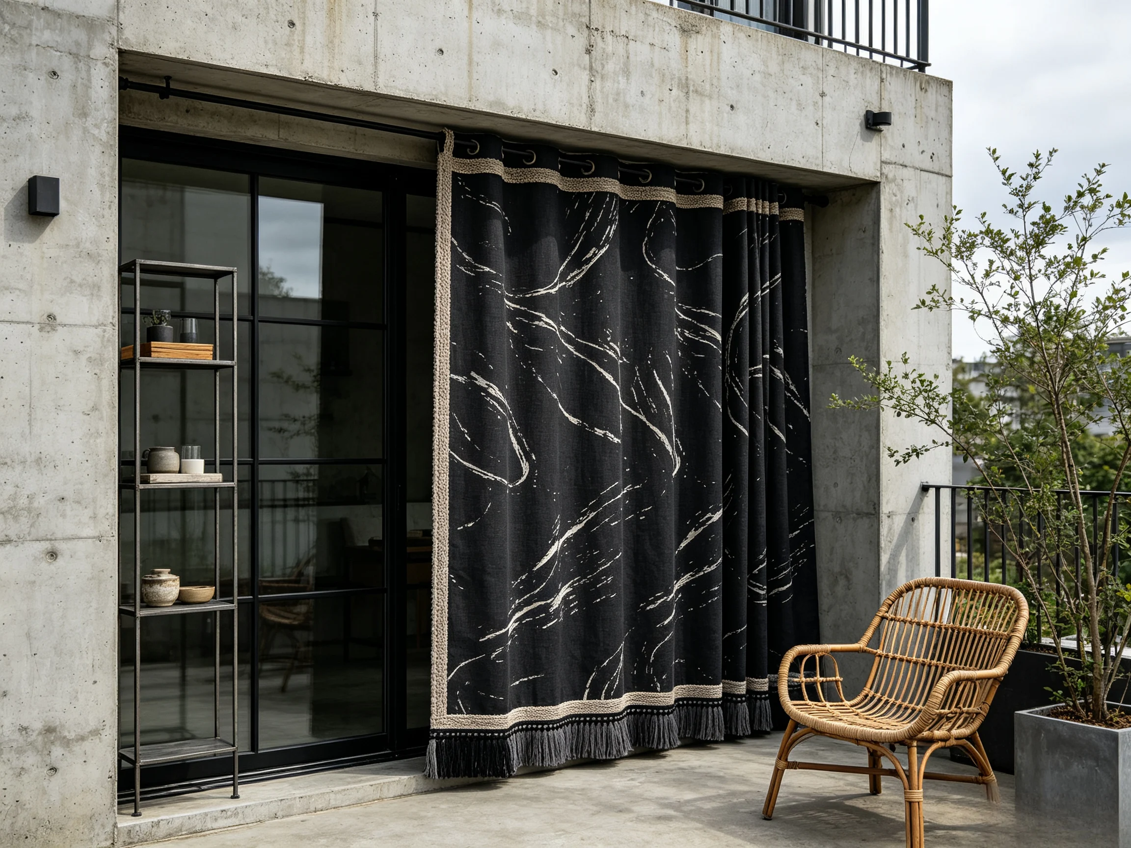200215   Carbon black waterproof canvas thread striped industrial style balcony