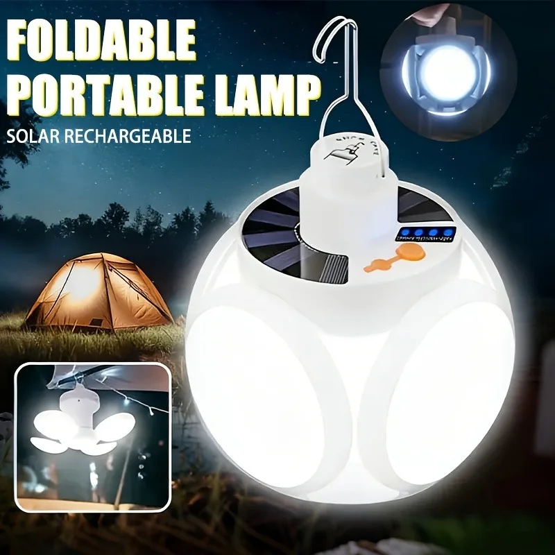 Solar Foldable Handheld Light Bright LED Torch Hook Design Adjustable Angle Lamp for Tent Fishing Hiking Indoor Lighting