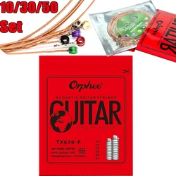 10/30/50 Set Orphee Acoustic Guitar Strings Medium Carbon Steel Hexagonal Core Red Copper Winding String TX620-P Guitar Parts