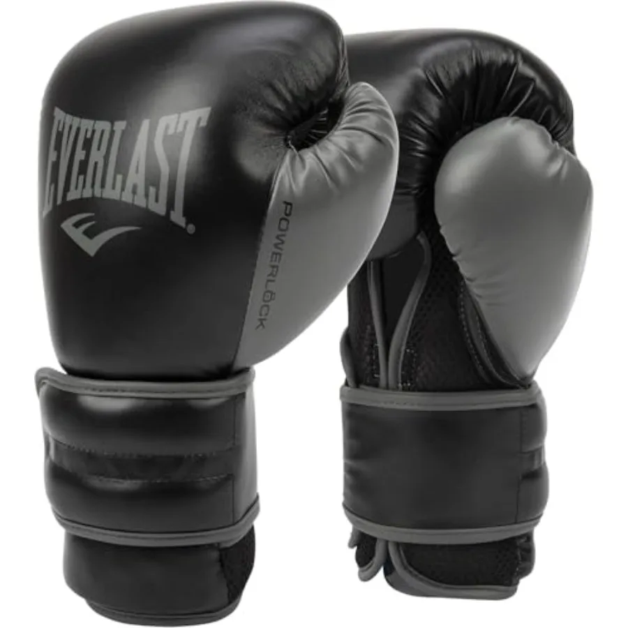 

Everlast Powerlock 2 Hook Loop Boxing Gloves for Fight Training with Durable Hand Wrist Support in Black for Heavy Bag Fitness