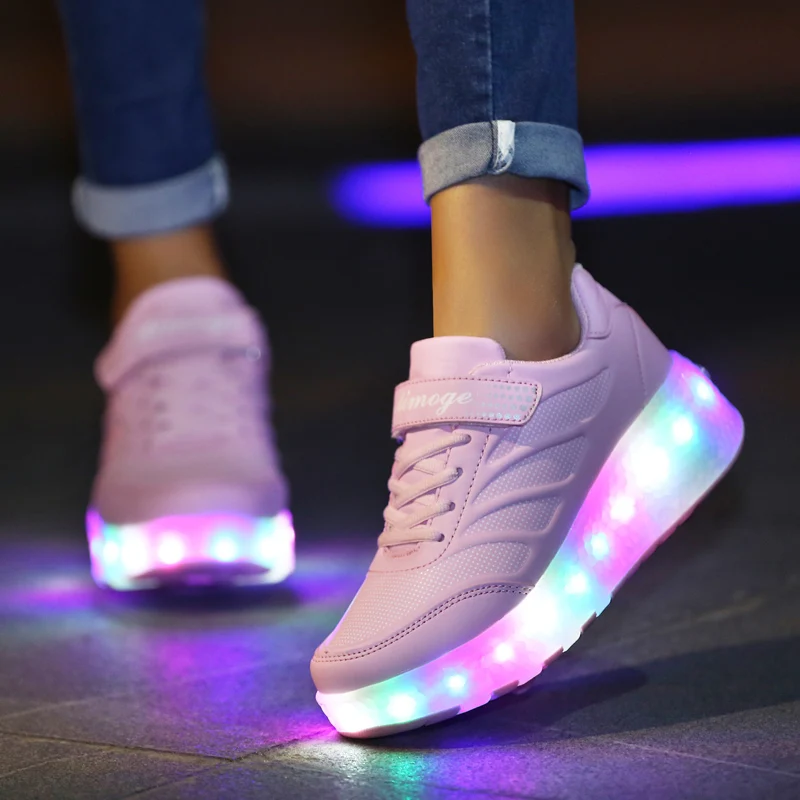 Designer Fashion Two Wheels Luminous Sneakers LED Roller Skates For Children Kids Boys Girls Shoes Light Up With USB Charging