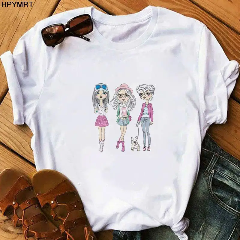 Cute Summer Short Sleeve Casual Top Tee Clothes sisters Shopping Prints Fashion Shirt Lady Tshirt Female Cartoon Graphic T-shirt