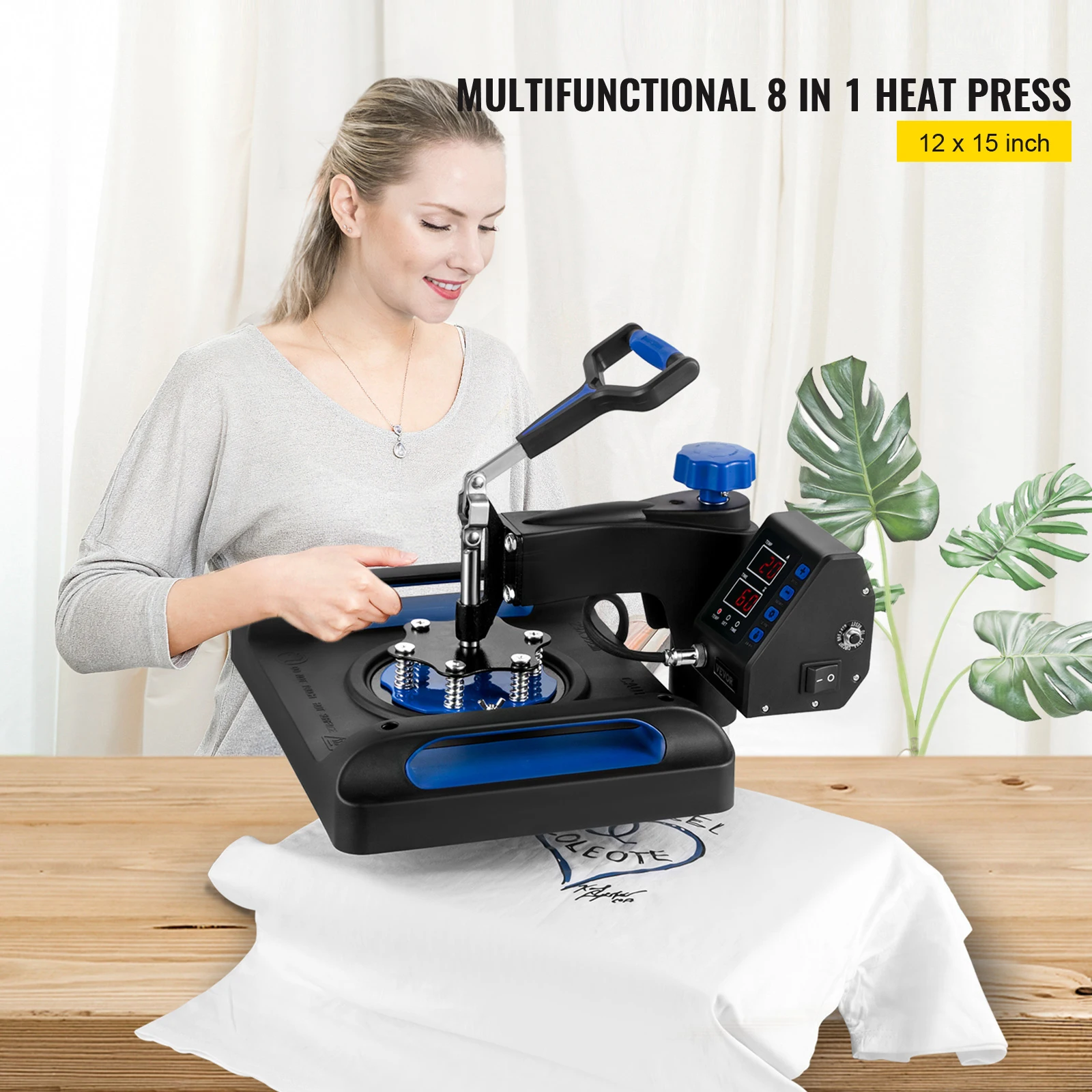 5-in-1 Multifunctional Heat Press Machine 30*38CM 38*38CM Digital Display Sublimation Printer for Cap Shirt Mug Plate