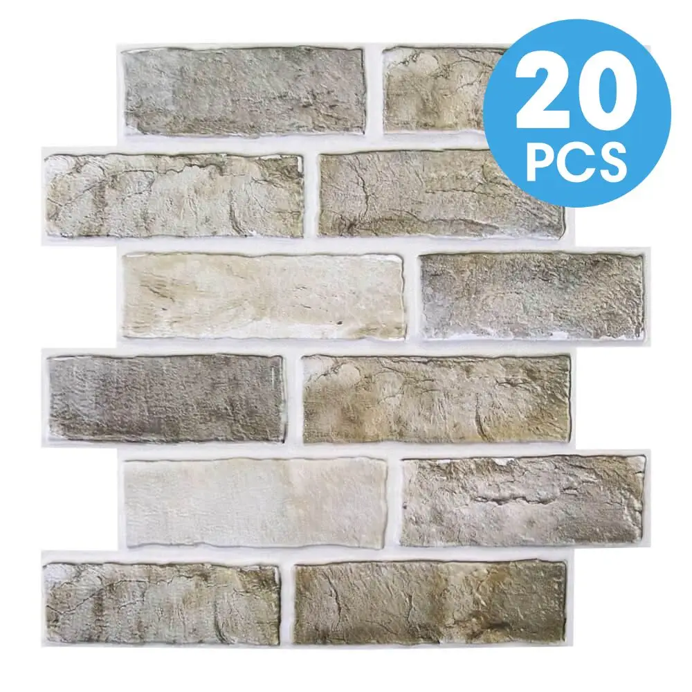 NONE 10/20 Stück 3D-Wandpaneele zum Abziehen und Aufkleben aus künstlichem Ziegelstein, wasserdichte PVC-Wandaufkleber, einfach zu installieren, Heimwanddekoration 4