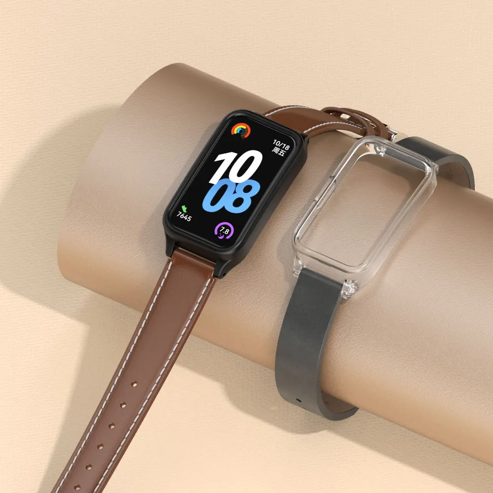 Protective Case and Strap For Huawei Smart Band 10 Bracelet For Huawei Band 10 9 8 Wrist Band Leather Strap for Huawei Band 9
