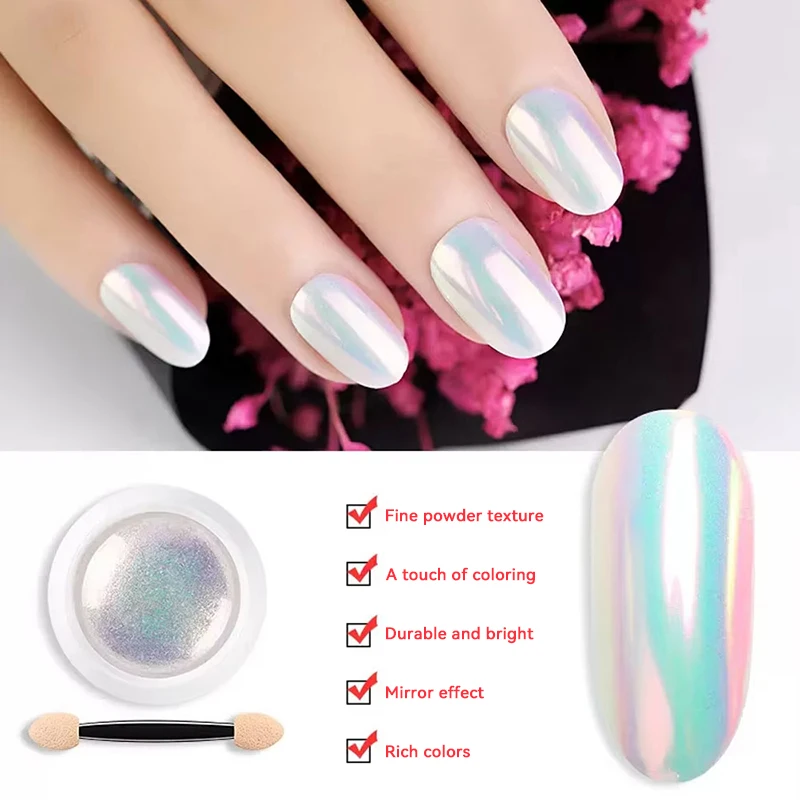 1Jar Pearl Effect Nail Powders Mirror Aurora Chrome Mermaid Nails Art Powder Rainbow AB Magic Mirror Pearl Shell Powder Supplies