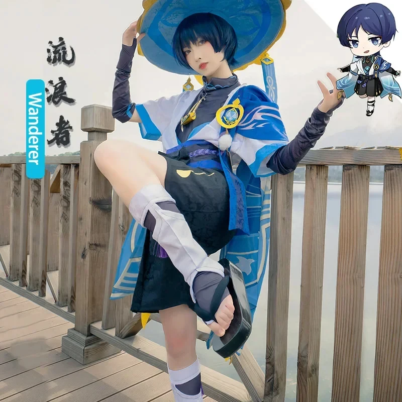 2026 Scaramouche Cosplay Costume Game Genshin Impact Wanderer Cosplay Anime Costume Uniform Wig Bamboo Hat Halloween Carni 8C7YY view 4
